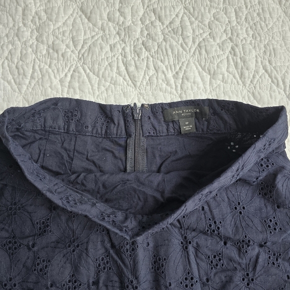 Ann Taylor Navy Eyelet Flounce Pencil Skirt Petite - Picture 5 of 10